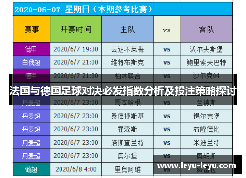 法国与德国足球对决必发指数分析及投注策略探讨